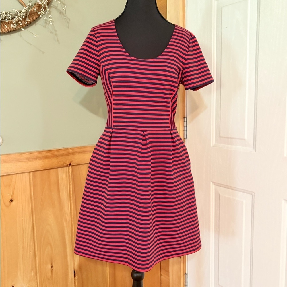 Madewell Red and Blue A-Line Mini Dress